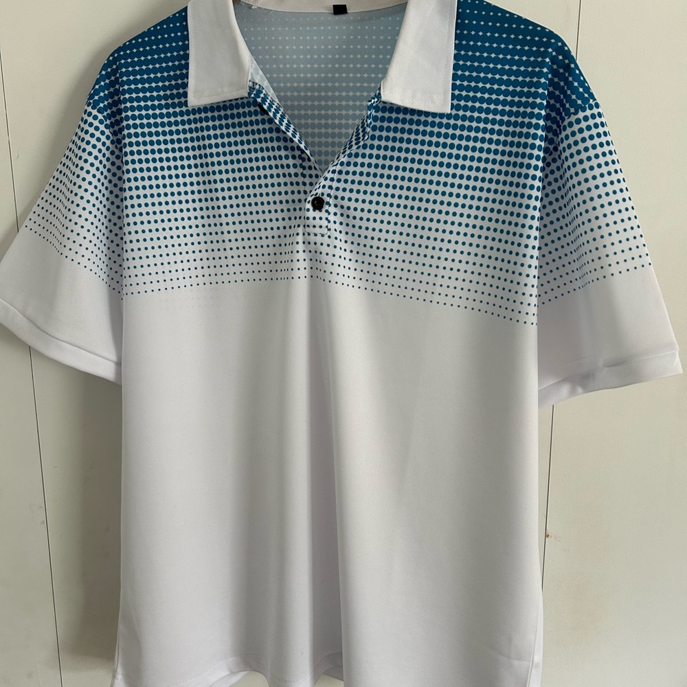 Source Unknown Blue and White Polo Shirt with Gradient Design